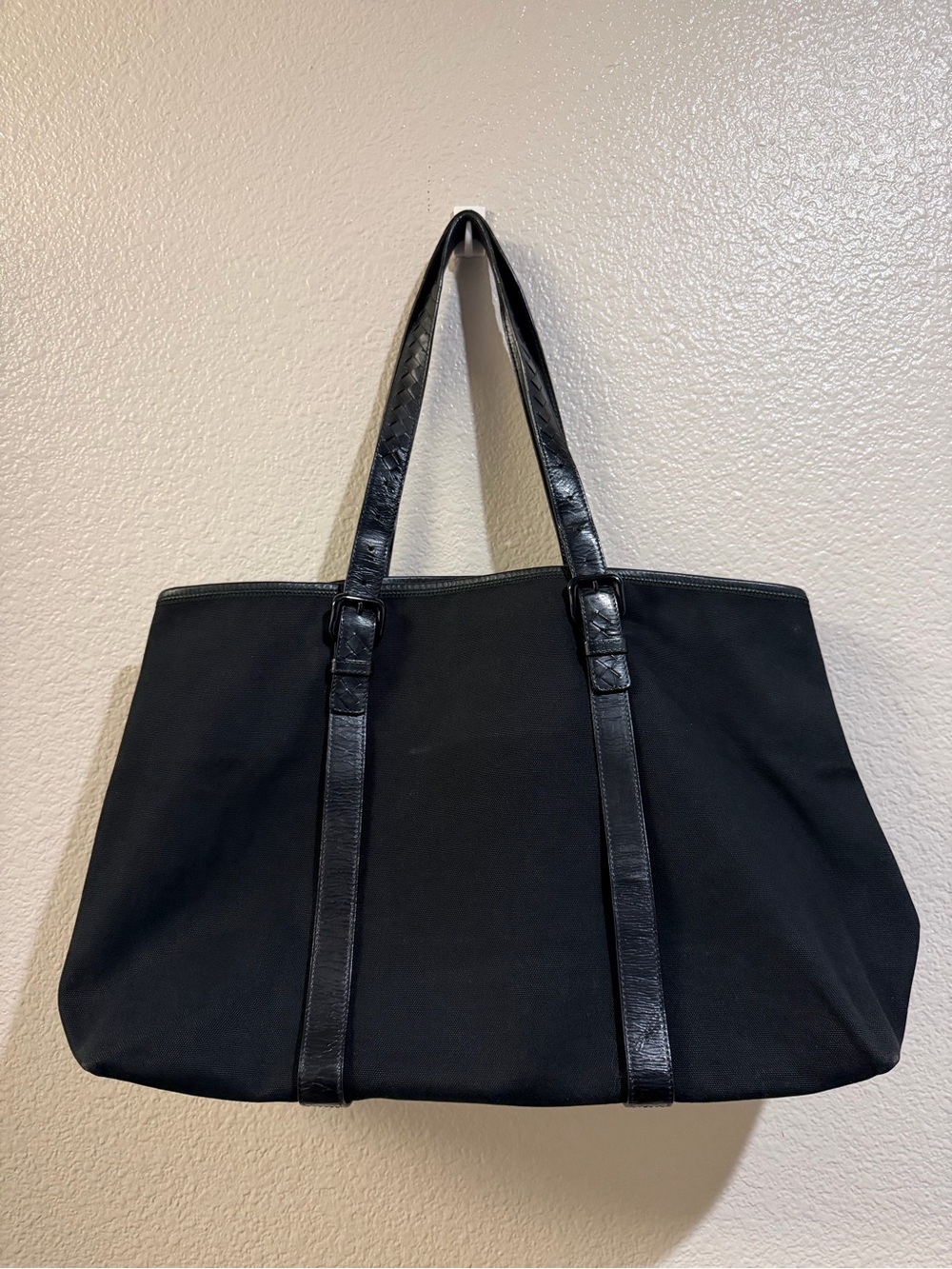 Bottega Veneta Black Solid Double Handles Black Hardware Tote Bag